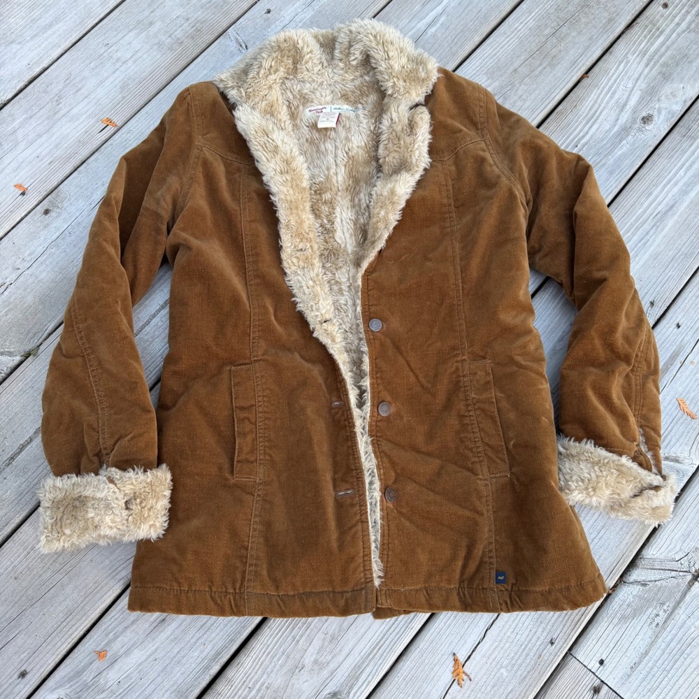 Abercrombie & Fitch Corduroy Faux Fur Lined Jacket Brown Vintage Style Womens M